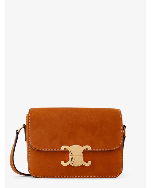 Céline Brown Teen Triomphe Suede Shoulder Bag