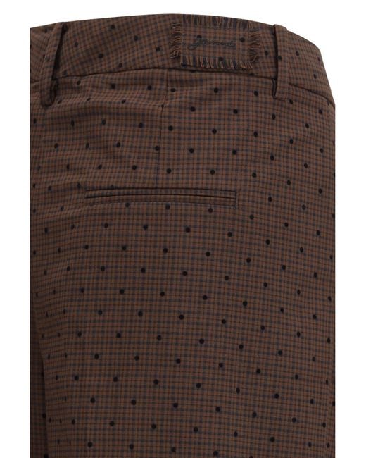 Ganni Brown Flocked Plaid Crossover Pants