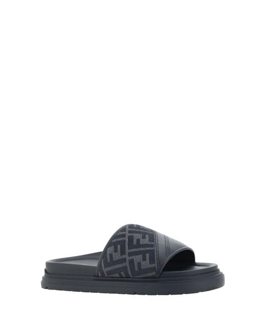 Fendi Blue Slide Diagonal Sandals for men
