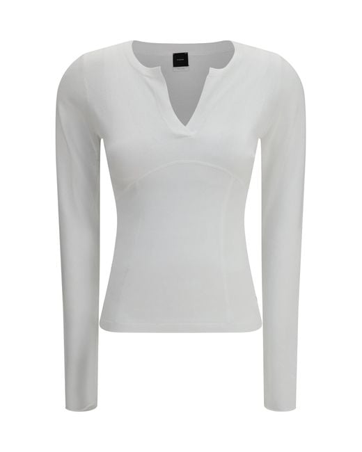 Pinko White Long-Sleeve V-Open Neck Sweater
