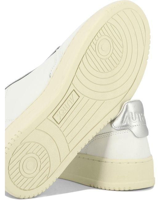 Autry White Sneakers Medalist Low In Pelle Bianco Argento