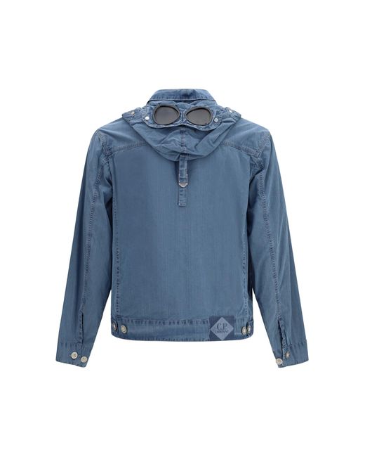 C P Company Blue 50 Fili Bleached Goggle Jacket for men