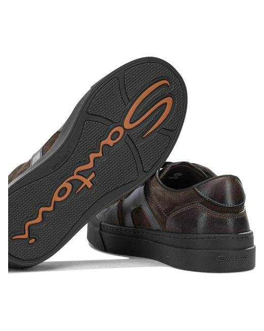 Santoni Brown Low-Top Leather Sneakers for men