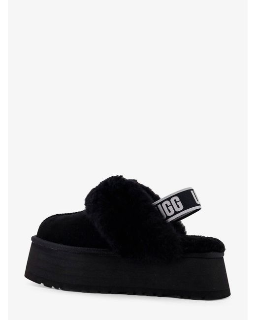 Ugg Black Funkette Suede And Sheepskin Platform Slippers