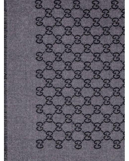 Gucci Gray Reversible Jacquard Wool Scarf for men