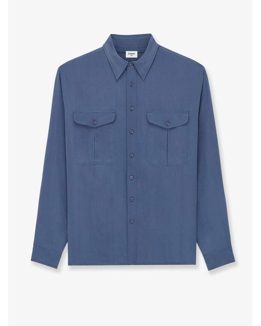 Saint Laurent Blue Certified Viscose And Silk Shirt for men