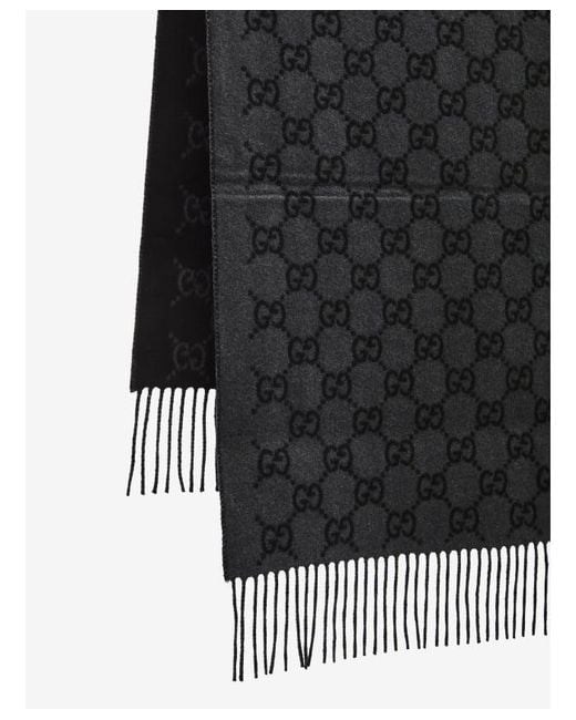 Gucci Gray Cashmere Scarf Gg for men