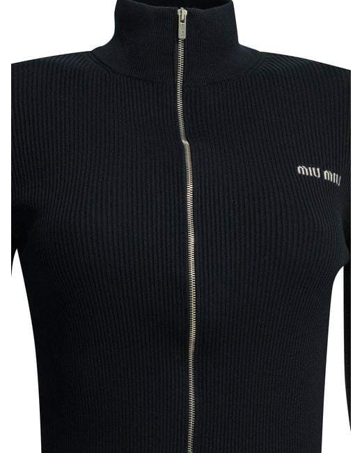 Miu Miu Blue Zip-Up Cotton Sweater