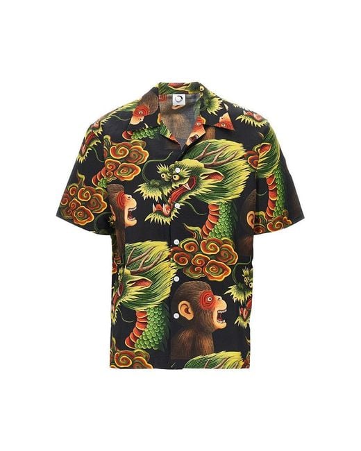 Endless Joy Green 'Monkey Dragon' Silk Shirt for men