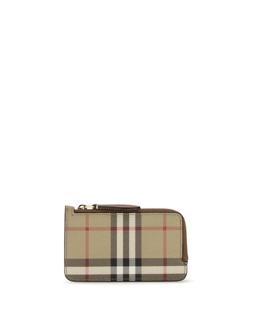 Burberry Brown Check Card Holder With Zipper Briar