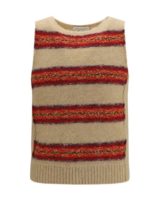 Dries Van Noten Red Striped Sleeveless Sweater Vest for men