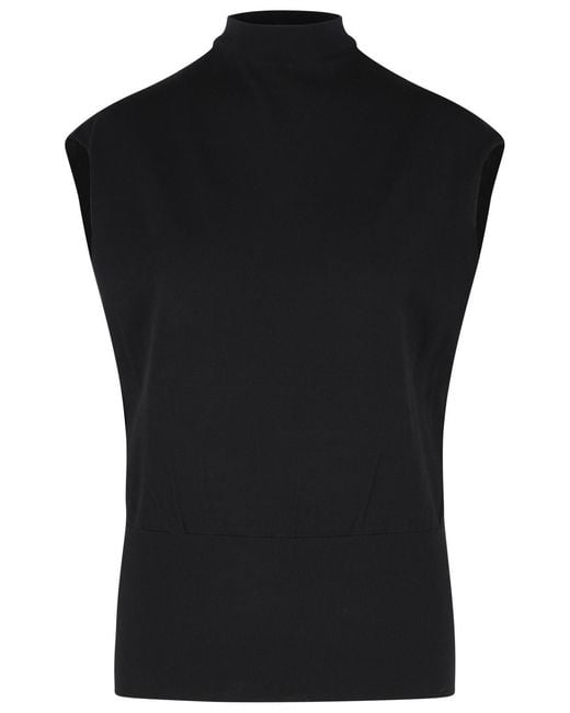 Jonathan Simkhai Black Sleeveless Viscose Blend Top With Raised Neckline