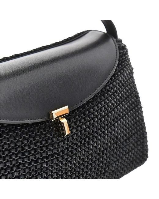 Totême Black T-Lock Woven Leather Bag