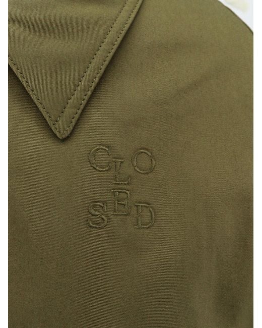 Closed Green Cotton Jacket With Logo Embroidery