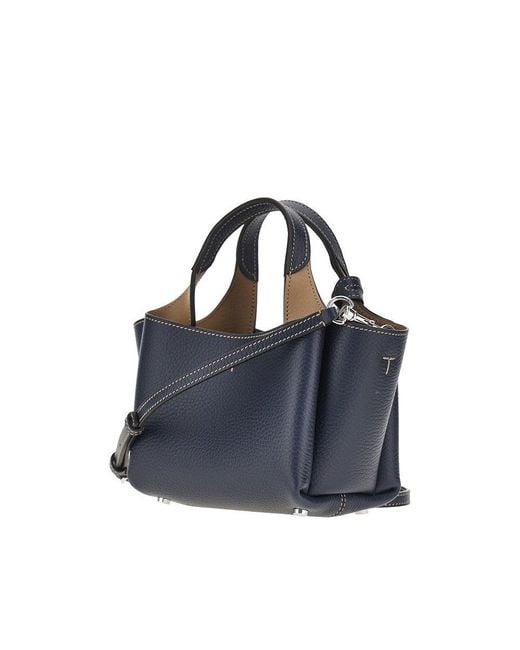 Tod's Blue Grained Leather Mini Shopping Bag