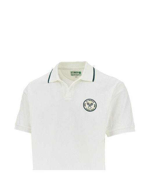 Mc2 Saint Barth White Tennis Patch 'Charles' Piquet Polo Shirt for men