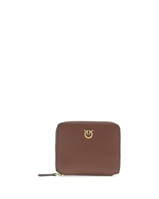 Pinko Brown Leather Zip-Around Wallet Burgundy