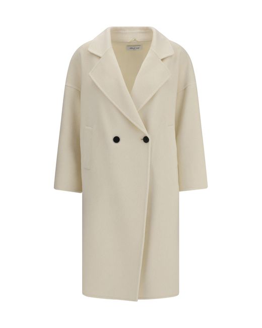Aftercoat White Double-Breasted Long Coat