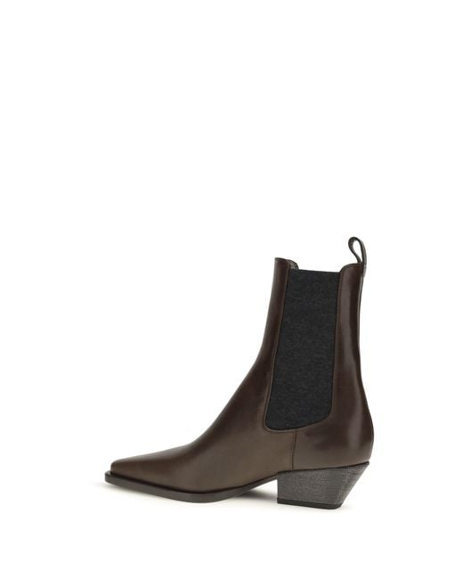 Brunello Cucinelli Black Leather Ankle Boots