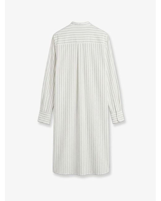 Totême White Striped Summer Viscose, Silk And Cotton Dress