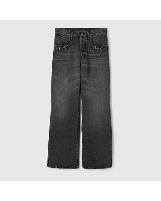 Gucci Gray Wide Leg Jeans With Horsebit