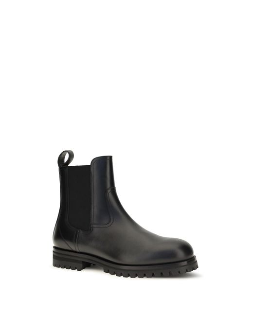 Loro Piana Black Kent Leather Ankle Boots for men