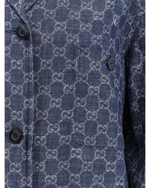 Gucci Blue Cotton Shirt With All-Over Gg Motif
