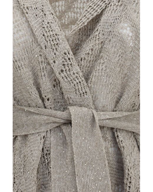 Brunello Cucinelli Gray Cardigan, Cotton And Linen