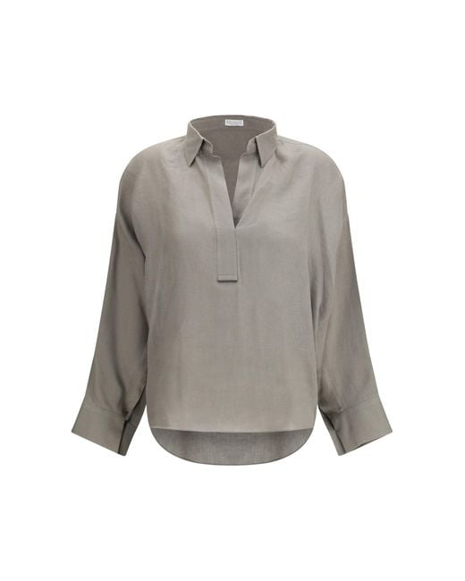 Women's Grey V-Neck Blouse