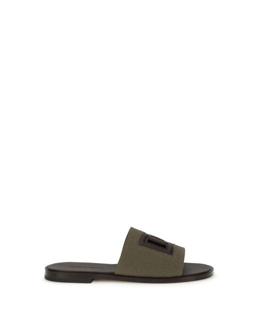 Dolce & Gabbana Brown Dolce & Gabbana Canvas Slide Sandals Militare/Moro for men