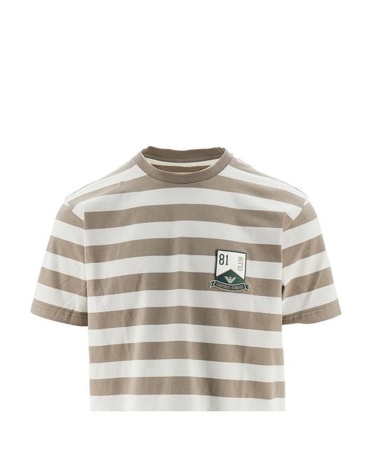 Emporio Armani Natural Striped T-Shirt With Ea Club Patch for men
