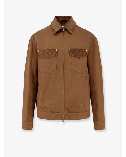 Gucci Brown Canvas Jacket With Gg Details for men