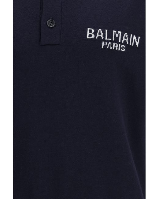 Balmain Blue Short-Sleeve Wool Polo for men