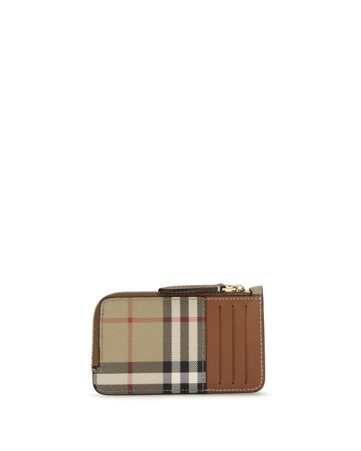 Burberry Brown Check Card Holder With Zipper Briar