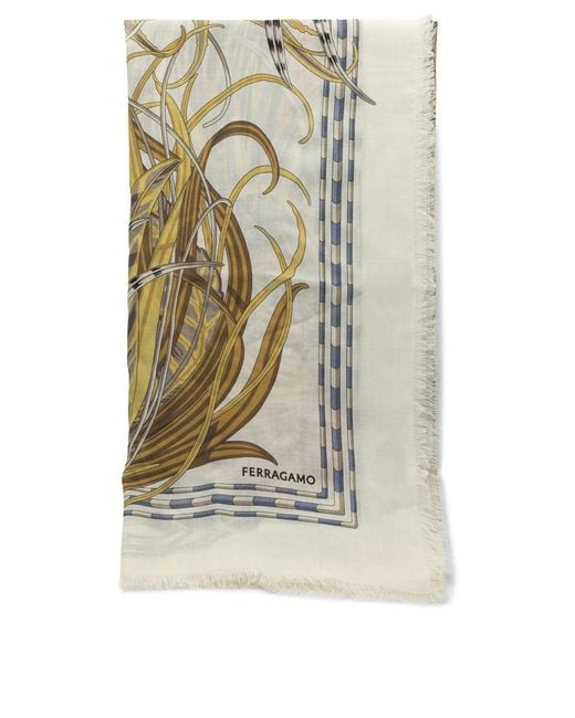 Ferragamo Blue "Rooster" Cashmere And Silk Scarf