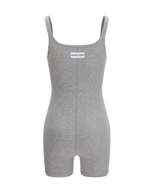 MARINE SERRE Gray Moon Logo Ribbed Jersey Short Catsuit