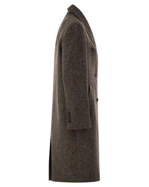 Brunello Cucinelli Black Double-Breasted Tweed Coat