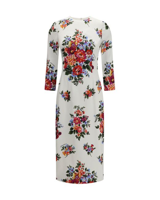 Dolce & Gabbana White Floral Print Stretch Viscose Dress