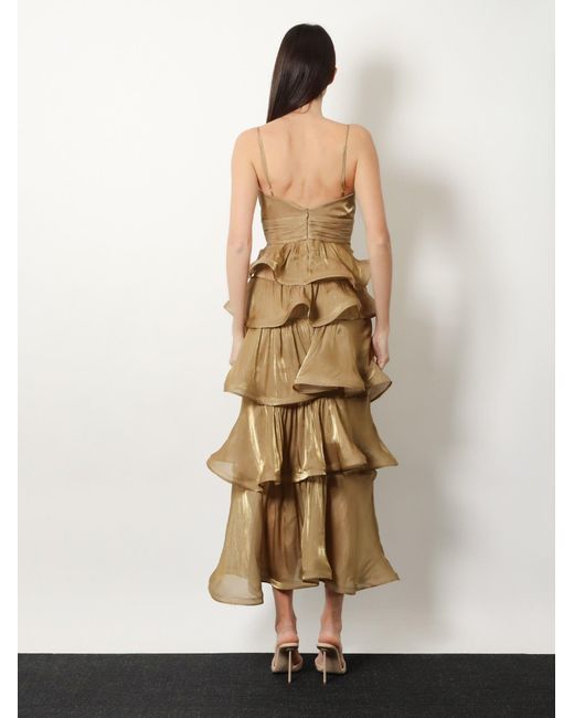 ACTUALEE Metallic Long Flounced Dress