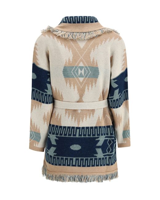 Alanui Blue Icon Jacquard Cardigan Chalk Sand