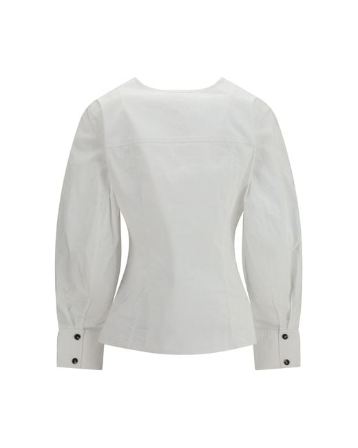 Ganni White Long-Sleeve Cotton Shirt