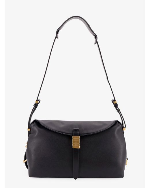 Pinko Black Leather Shoulder Bag With Metal Detail With Engraved Logo