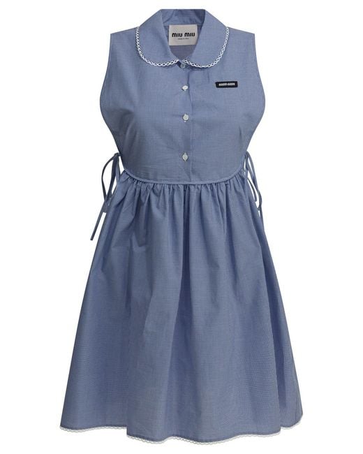 Miu Miu Blue Cotton Short Sleeveless Dress