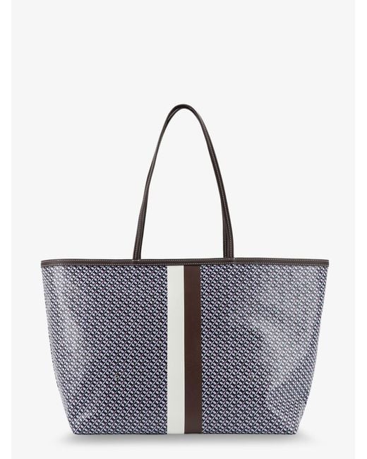 Tory Burch Blue Tote Shoulder Bag Racer Coated Canvas