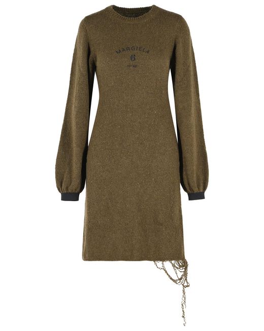 MM6 by Maison Margiela Green Wool Blend Midi Dress