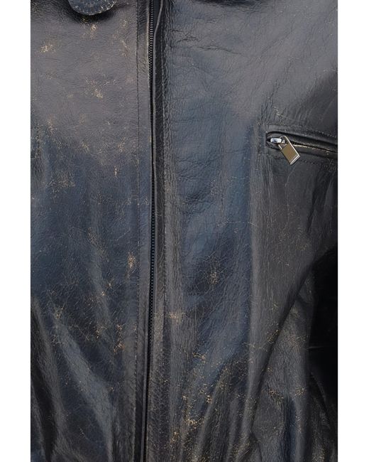 Magda Butrym Gray Vintage Leather Jacket With Drawstring