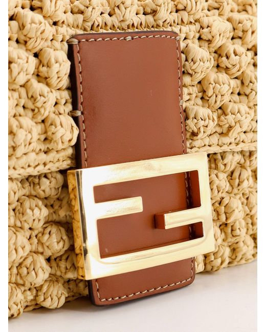 Fendi Metallic Baguette Mini Raffia Crossbody Bag