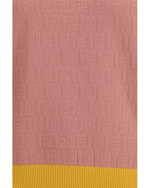 Fendi Pink Cotton And Silk Crewneck Sweater With Ff Motif