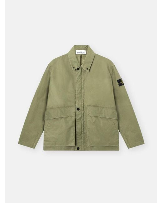 Stone Island Green Coach Jacket With Pigmented Wax Coating for men
