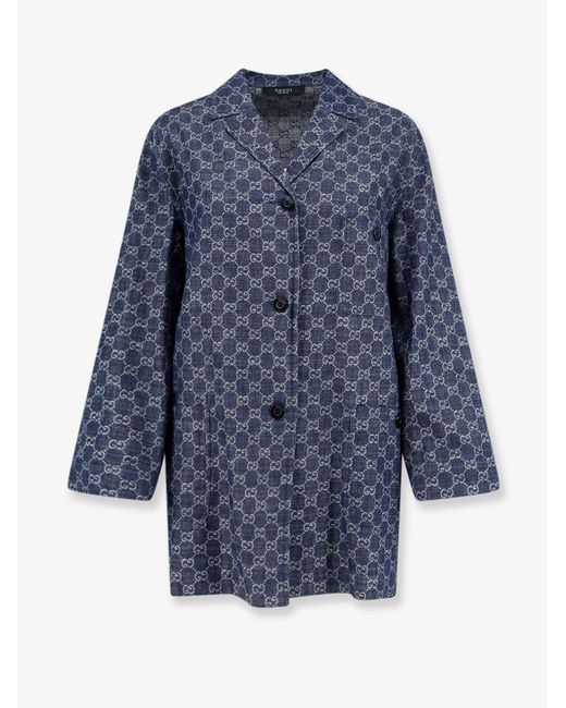 Gucci Blue Cotton Shirt With All-Over Gg Motif